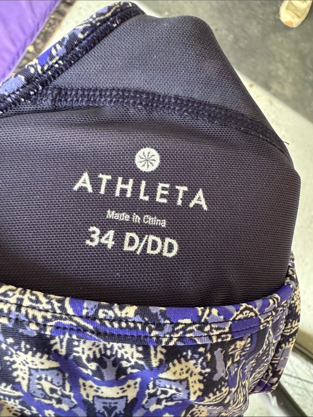 Athleta High Neck Printed Bikini Bralette - Blue, Pink, Green size 34 D/DD - Picture 2 of 5